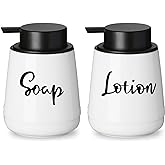 LEETOYI Farmhouse Ceramic Soap and Lotion Dispenser Set with Pump 14oz for Bathroom (White)