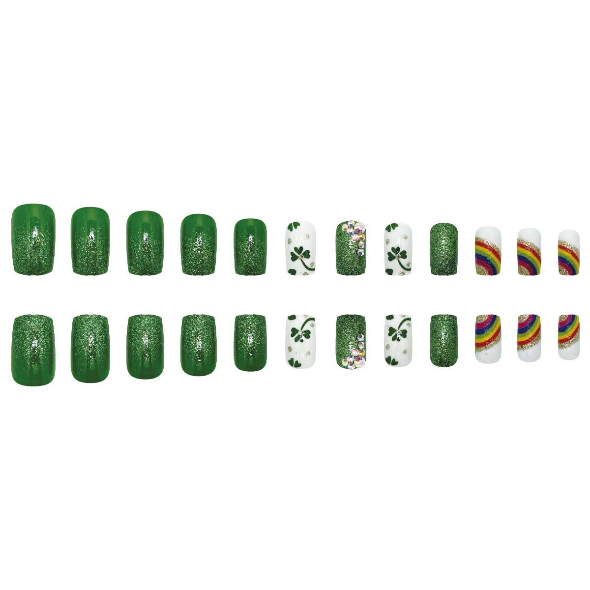 St.Patrick's Day Shamrock Press on Nails Medium Square Fake Nails with Glitter Nail Rhinestones Design Holiday Acrylic Artificial ons Nails Full Cover Glue on Nails Irish False Nails for Women - Image 5