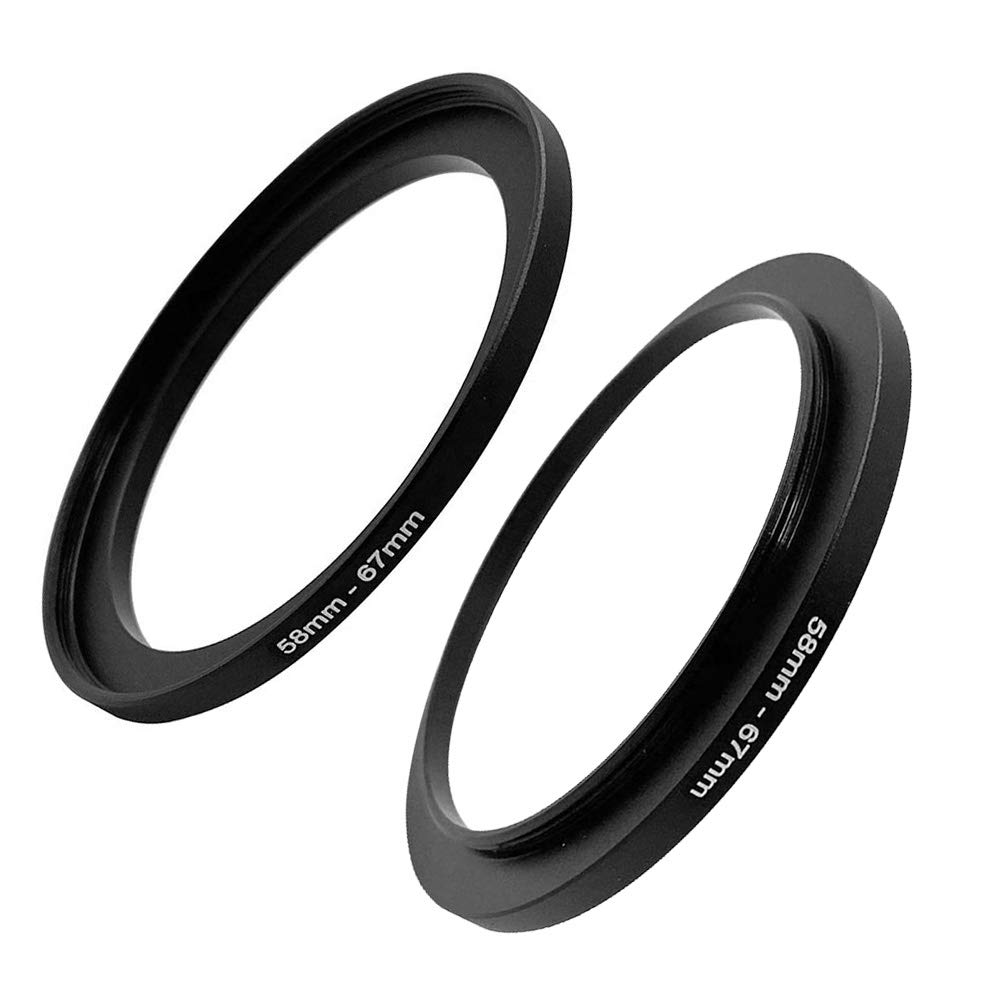 58-67(58mm Lens to 67mm Filter) Step-up Aerometal Camera Lens Filter Adapter Ring, Fire Rock Aviation Aluminum Alloy 58mm-67mm Step Up Ring for Filter, Hood, Lens Converter-2Packs