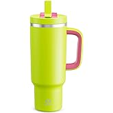ENCOOL 40 oz Tumbler with Handle and Straw: Stainless Steel Insulated Tumbler Keeps Cold for 24 Hours, Leakproof Travel Cup Fits in Cup Holder and BPA-Free,Acid Green