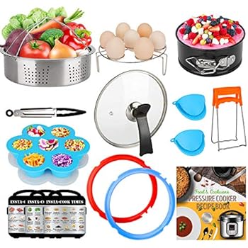 3-Quart-Accessories-Set with Tempered Glass Lid Sealing Rings Compatible with Instant Pot Mini 3, Including Steamer Basket Springform Pan Egg Rack Trivet Works with 3 Qt Instapot, Cookbook, Cover