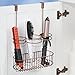 mDesign Over Door Bathroom Hair Care & Styling Tool Organizer Storage Basket for Hair Dryer, Flat Iron, Curling Wand, Straightener - Hang Inside or Outside Cabinet Doors, 3 Sections, Venetian Bronze
