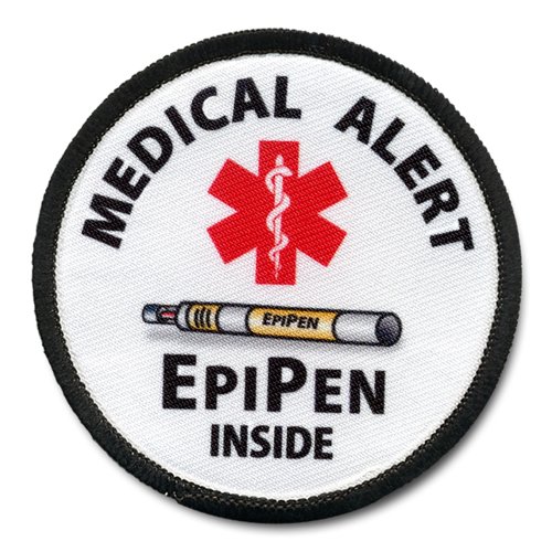 EPIPEN INSIDE Medical Alert Symbol 4 inch Black Rim Sew-on Patch