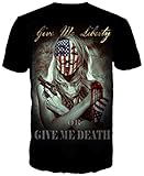 Get Down Art Mens Cotton Give Me Liberty Or Death Graphic T-Shirt (Black)