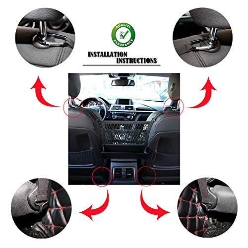 AMEIQ 3-Layer Car Mesh Organizer with Leather Box, Seat Back Net Bag, Barrier of Backseat Pet Kids, Cargo Tissue Purse Holder, Driver Storage Netting Pouch. (3 Optional Styles)