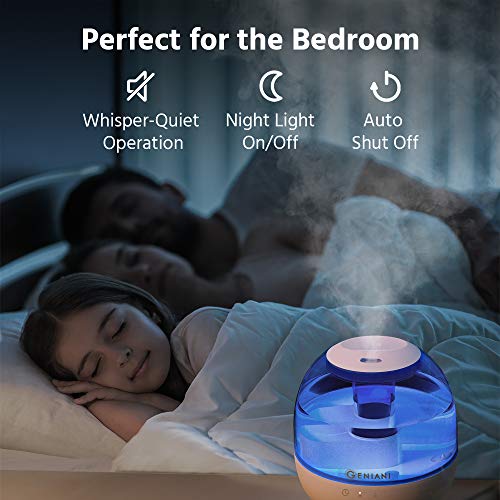 GENIANI Ultrasonic Cool Mist Humidifier - Premium Quality 2L Water Tank Humidifiers for Bedroom/Living Room/Baby with Night Light - Auto Shut Off and Filter-Free, 2-Year Warranty (2020 Edition) - Thumbnail 4