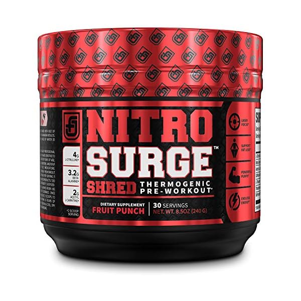 Nitrosurge Shred Pre Workout Supplement Energy Booster Instant Strength Gains Sharp Focus Powerful Pumps Nitric Oxide Booster Preworkout Powder 30sv Fruit Punch Fm Shop