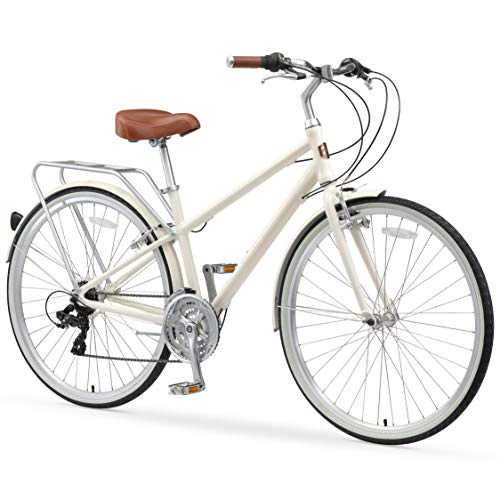 A/O Maya Women’s Bicycle 21-Speed Step-Through Hybrid Commuter Bike, White