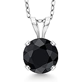 Gem Stone King 14K White Gold Black Sapphire Pendant Necklace for Women | 1.15 Cttw | Gemstone September Birthstone | Round 6MM | With 18 Inch Silver Chain