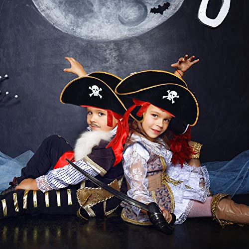 SAYAYA 4 Pieces Pirate Hat with Eye Patch Classic Skull Print Pirate Captain Costume Cap for Halloween Masquerade Party Cosplay Hat Prop - Thumbnail 5