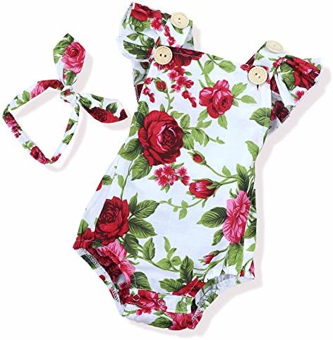 Seyouag Newborn Kids Baby Girls Clothes Floral Jumpsuit Romper Playsuit + Headband Outfits (0-3Months)