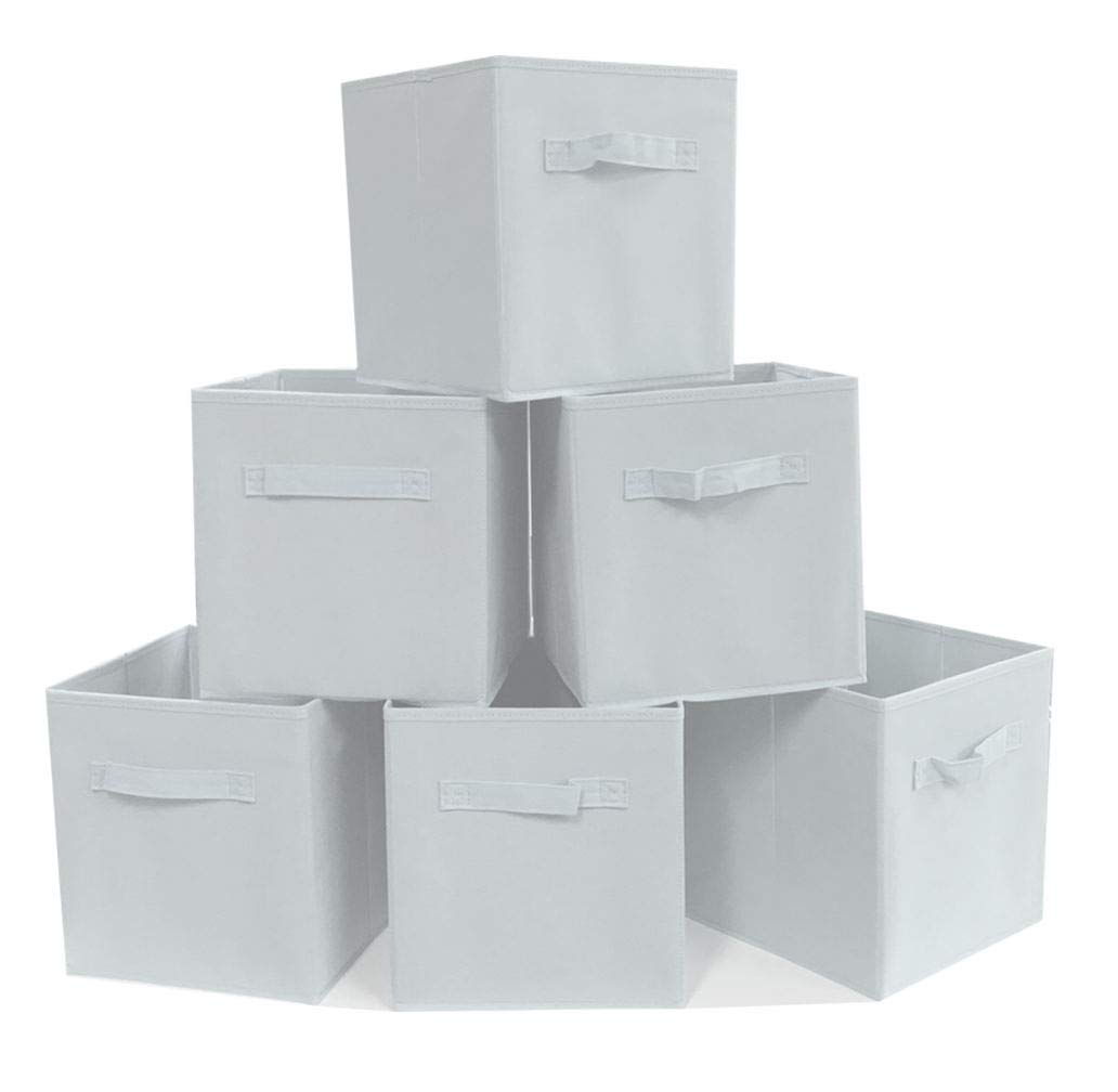 Foldable Storage Cube Basket Bin-6Pcs- Containers Home Shelf Organizer Cloth Collapsible Box Kids Toys Drawer (White)