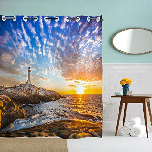 Goodbath Ringless Shower Curtain, Ocean Beach Sunset Lighthouse