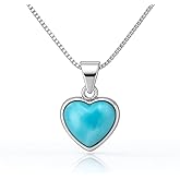 Genuine Larimar Jewelry – Heart Pendant Necklace in 925 Sterling Silver – Handmade Caribbean Gemstone – Ideal Christmas Gift for Women