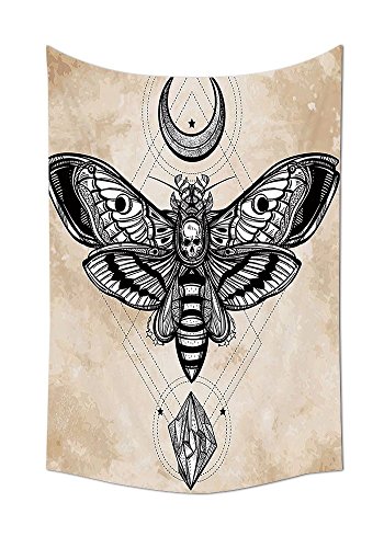 asddcdfdd Psychedelic Tapestry Fantasy Decor Dead Head Hawk Moth with Luna and Stone Spiritual Magic Skull Illustration Bedroom Living Room Dorm Wall Tapestry Black White Cream