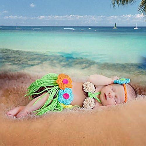 Crotchet Baby Girl Grass Hula Skirt Outfit Set Newborn Photo Prop Infant Hawaiian Hula Hoop