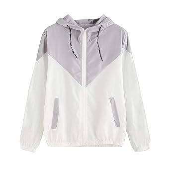 MRULIC Damen Kapuzenjacke Wintermantel Streetwear Regenjacken Kapuzenpullover Hoodies Damen Mädchen Langarm Patchwork Dünne Mit Reißverschluss Taschen Sport Mantel RI-025