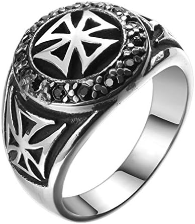 XIEXIE Vintage Cool Stainless Steel Zircon Cross Band Ring Men Jewelry Chrome Hearts Mens Rings , 8