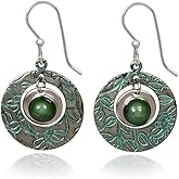 Silver Forest Jade Stone in Silver Textured Round Earrings. NE-1873