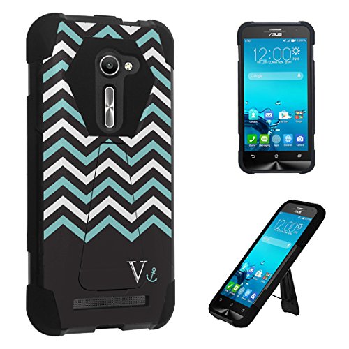 ZenFone 2E Case, DuroCase Transforma Kickstand Bumper Case for AT&T ASUS ZenFone 2E (Released in 2015) - (Black Mint White Chevron V)