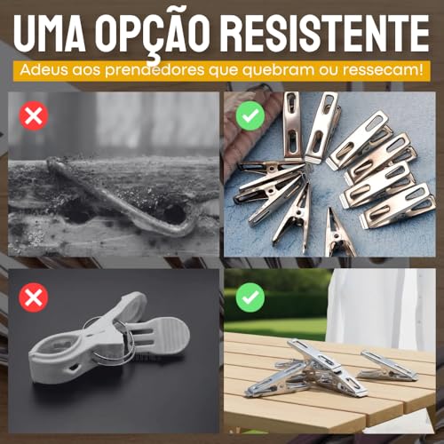 Kit 40 Prendedores de Roupa em Aço Inox Resistente - Pregador de Roupa Inox para Varal, Embalagens, Papelaria - Kit Prendedores Premium Duráveis, Fortes e Resistentes ao Sol e Vento - Amel (40)