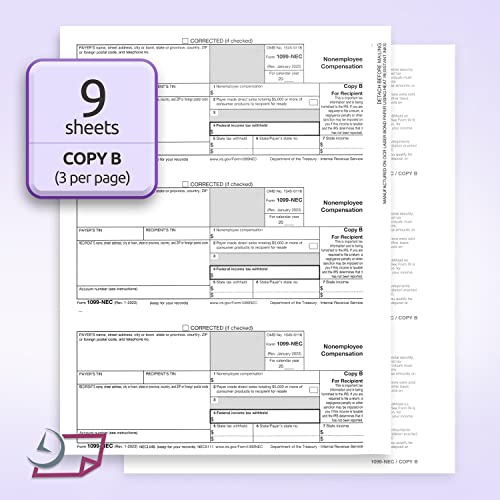"New" 1099NEC Forms for 2022, 4Part Tax Forms, Vendor Kit of 25 Laser