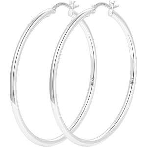 925 Sterling Silver Hoop Earrings for Women Large Silver Hoops Earring | Hypoallergenic 925 Silver Hoop Earrings Large Hoop E
