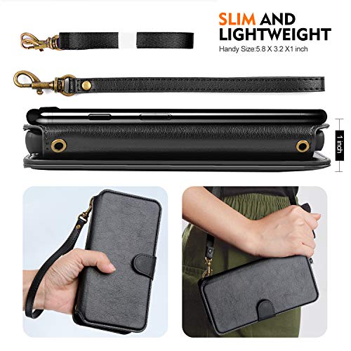Cornmi Compatible for iPhone 8 Wallet Case, Detachable Wallet Leather Cover 10 Card Slots Wristlet and Shoulder Strap Handbag Purse Flip Stand Slim Mirror case Compatible for iPhone 6 7 8