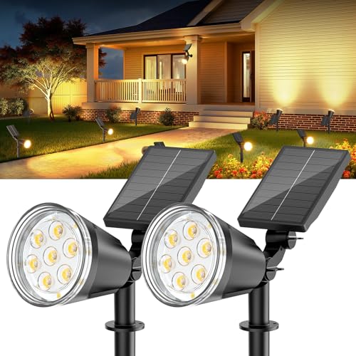 GEARLITE Solar Lights for Outdoor Garden, Warm White Solar LED Spotlight Outdoor with 1500 mAh Battery, 1200 Lumen Solar Lights for Outdoor Use with IP65 Waterproof for Garden Decoration, Flowers, Walkway (Warm White, 2)
