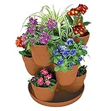 EMSCO Bloomers Stackable Flower Tower Planter – Holds up to 9 Plants – Great both Indoors and Outdoors – Terra Cotta