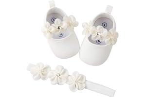 HsdsBebe 2pcs/Set Newborn Baby Girl Princess Mary Jane Shoes Toddler Infant Wedding Dress Flat Shoes with Free Headband
