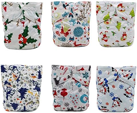 Calababy Baby Christmas Design Reuseable Washable Cloth Diaper Nappies 6 PCS + 6 PCS Inserts