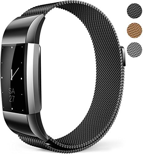 XINKEJI For Fitbit Charge 2 Bands Small &amp; Large (5.9" - 10.2"), Metal Milanese Stainless Steel Magnetic Replacement Wristband for Fitbit Charge 2 Women Men, Black