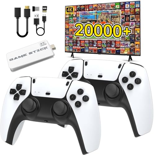 Retro Game Console,Built-in 23 Emulators with 20,000+ Games,4k Hdmi Output Game Stick,TV-Connectable Stick,Plug and Retro Play Video Games for Tv.White64GB
