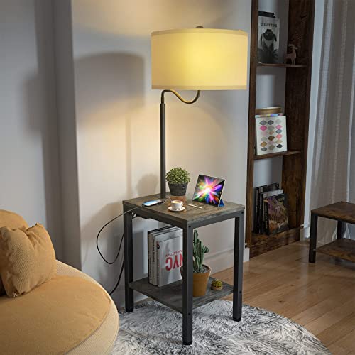 LityMax Floor Lamp with Table, Side Table with Lamp Attached, USB