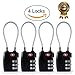 Newtion Tsa Lock for Luggage Cable Alert 3 Digit Combination Resettable TSA Padlocks 4 Pack Black
