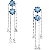 Navicia Azure Majestic Mosaic Chandelier Earrings in Blue Enamel, Durable Brass