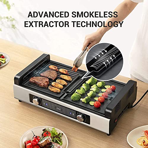 Gevi Electric Indoor Smokeless Grill + Griddle, Nonstick Plates, 2