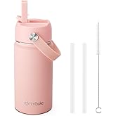 Fimibuke Kids Insulated Water Bottle, 14oz BPA FREE 18/8 Stainless Steel Travel Tumbler Double Wall Vacuum Leak Proof Kids Cup with Straw Metal Water Bottle for School Boys Girls(1 Pack, Blush)