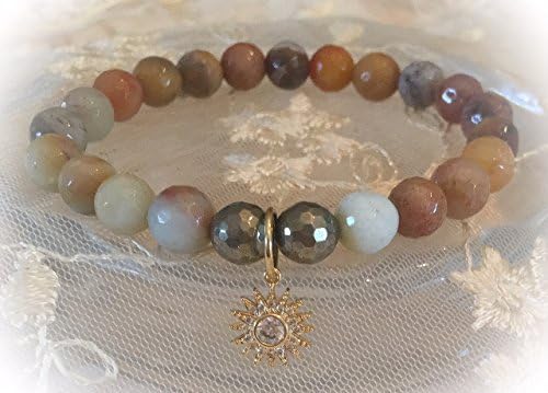 Agate & Pyrite Starburst Cubic Zirconia Gemstone Bracelet