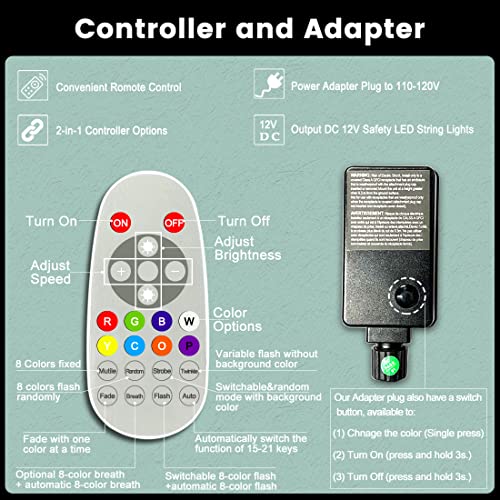 QQARORSUN Colored String Light Outdoor Remote Control, Dimmable Waterproof &Shatterproof E26 Bulb String, 15 Sockets Linkable Commercial Grade Hanging 48ft String Light RGB for Café, Backyard, 1-Pack