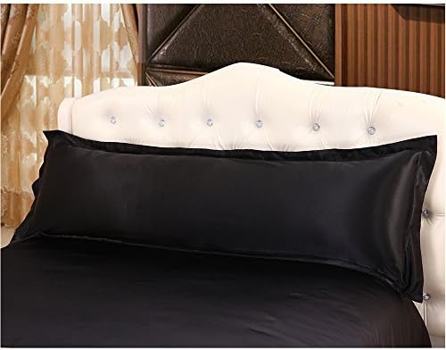 Awland Silk Body Pillowcase Pillow Cover 20x60 Inch Pillow Protectors Luxury Silk Satin Skin and Hair Beauty Sateen Bedding Pillow Cases - Black