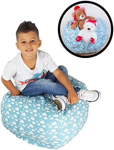 Stuffed Animal Storage Bean Bag Chair - Premium Seat - Easy Solution for Extra Toys / Blankets / Covers / Towels / Clothes (Blue)