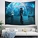 Pirate Boat Tapestry Navigation Decor, Two Sailing Ships and Huge Blue Planet at Mystic Galaxy Night Tapestry Wall Hanging, Large Wall Tapestry Psychedelic Wall Blanket TV Backdrop, 71X60IN