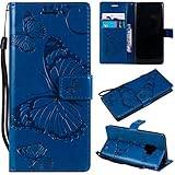 Galalxy S9 Wallet Case,SMYTU Premium Emboss Butterfly Flip Wallet Shell PU Leather Magnetic Cover Skin with Wrist Strap Case for Samsung Galaxy S9 5.8