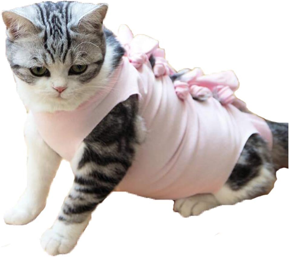 Tafeiya 2xCat Professional Recovery Suit for Abdominal Wounds or Skin Diseases, Light-colored Cloth, Easy to Find Infection Sites (L, Pink)