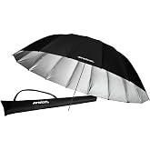 Westcott 4633 7-Feet Silver with Black Cover Parabolic Umbrella | 84-inch silver interior with fiberglass frame and 7mm tip for portraits, studio lighting and outdoor photography