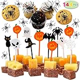 144 Pieces Halloween Appetizer Picks and Spider Ring Cupcake Toppers for Halloween Party Supplies Halloween Party Decorations Halloween Food by Spooktacular Creations
