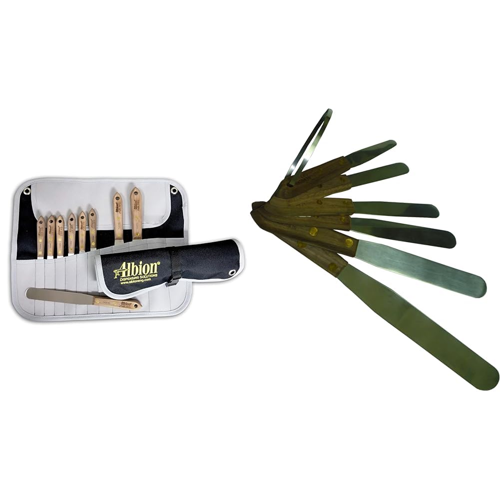 Albion Engineering 258-G01 9-Piece Classic Spatula Set and Newborn KIT-SPT 6-Piece Wooden Handled Straight Spatula Set Image