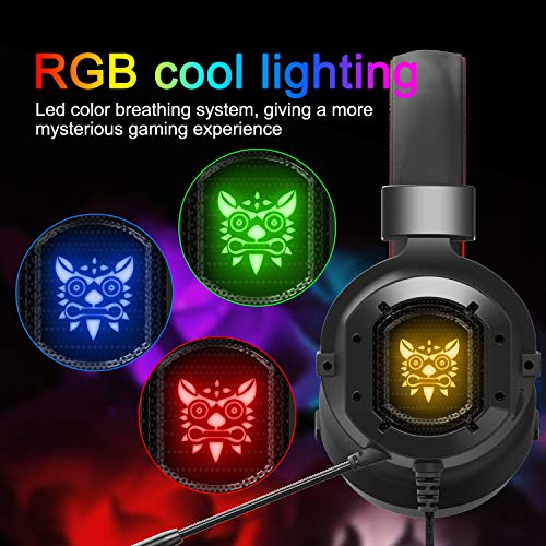 Gaming Headset, MMUSC Stereo Headphones for Laptop, Tablet, PS4, PC, Xbox One Controller, Noise Cancelling Over Ear Headset with Mic, LED Light, Bass Surround